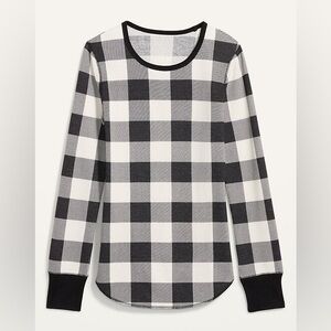 Old Navy Black White Checkered Thermal Knit Long-Sleeve Tee / Large